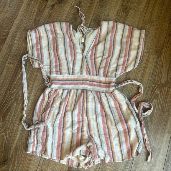 American Eagle Outfitters Multicolor Linen Blend Striped Jumpsuit S - Picture 2 of 10